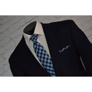 46639-a Jos A Bank Blazer Jacket Blue Silk Wool Blend Size 46 Long Mens